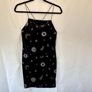 H&M DIVIDED Whimsigoth Velour Mini Dress Sz M Black Y2K‎ Sun Moon Stars Glitter